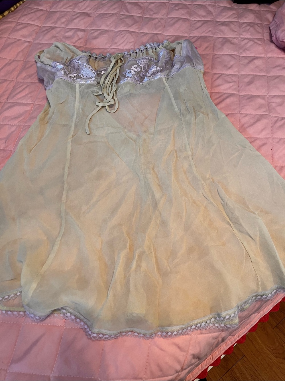 Victoria's Secret Sheer Lace-Trim Chemise in Sage and Lilac